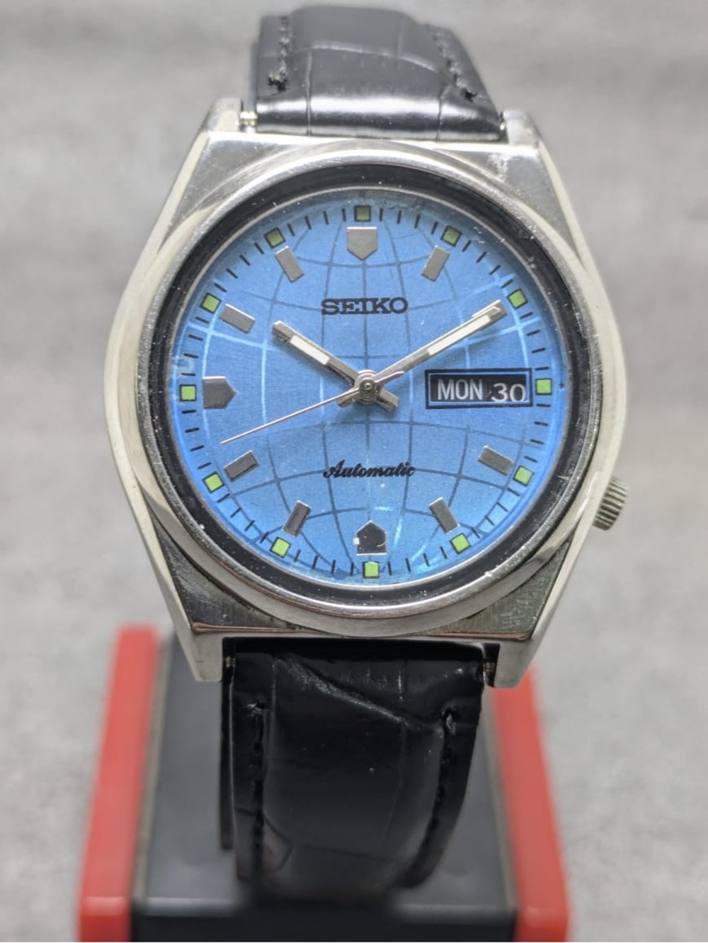 Vintage Seiko Automatic – Light Blue "Globe Grid" Dial